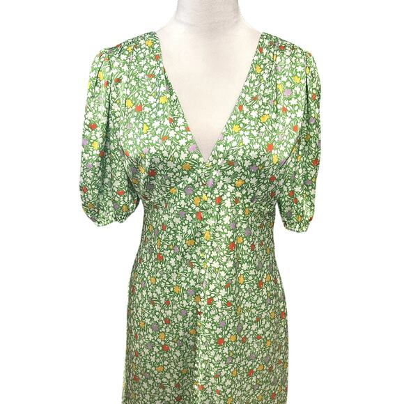 Alexia Admor Floral Midi Dress Lorelei Bubble Sleeve V-Neckline Green W US 6 NWT - Picture 3 of 10